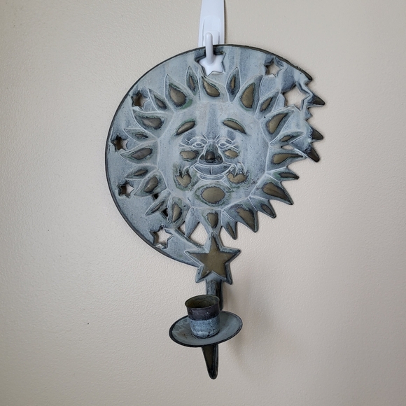 Vintage Verdi Gris Metal Partylite Sun and Stars Wall Sconce Candle Holder - Picture 9 of 15